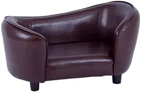 FixtureDisplays Small Pet Sofa Synthetic Leather 18" X 12" Seat Chocolate Brown for Dogs up to 18 lbs 12198
