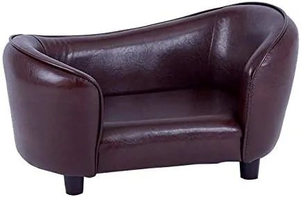 FixtureDisplays Small Pet Sofa Synthetic Leather 18" X 12" Seat Chocolate Brown for Dogs up to 18 lbs 12198