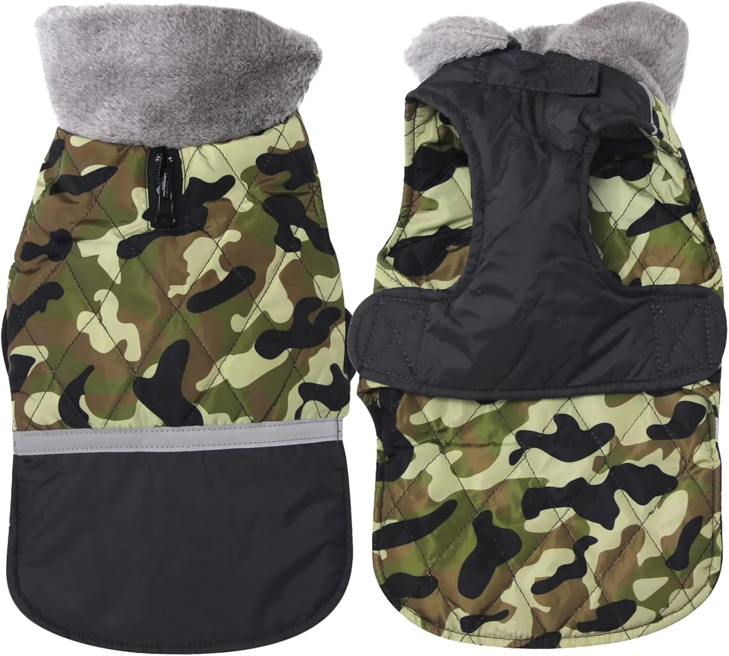 Fleece Collar Reversible Dog Coats for Small Dogs Waterproof Warm Puppy Jacket for Cold Winter,Green Camo S
