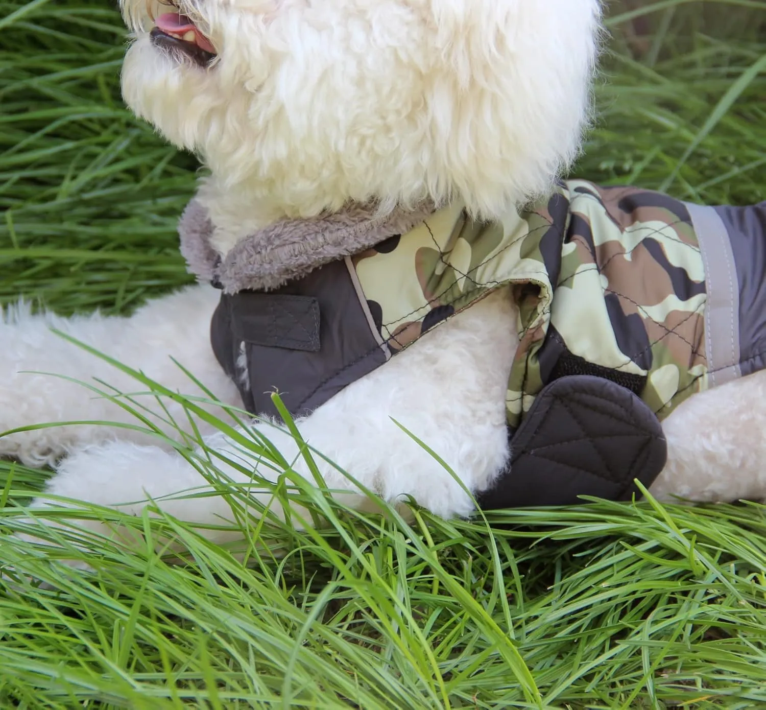 Fleece Collar Reversible Dog Coats for Small Dogs Waterproof Warm Puppy Jacket for Cold Winter,Green Camo S