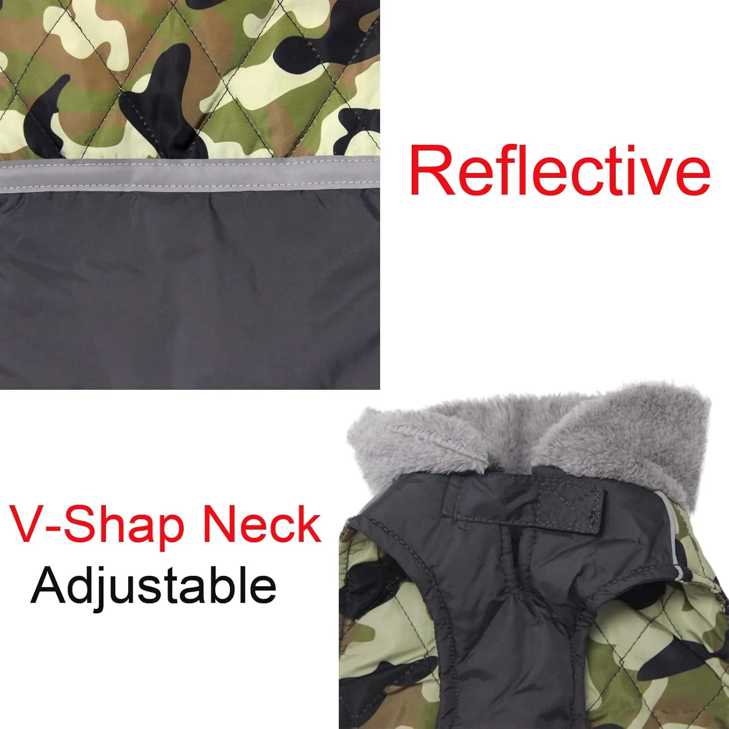 Fleece Collar Reversible Dog Coats for Small Dogs Waterproof Warm Puppy Jacket for Cold Winter,Green Camo S