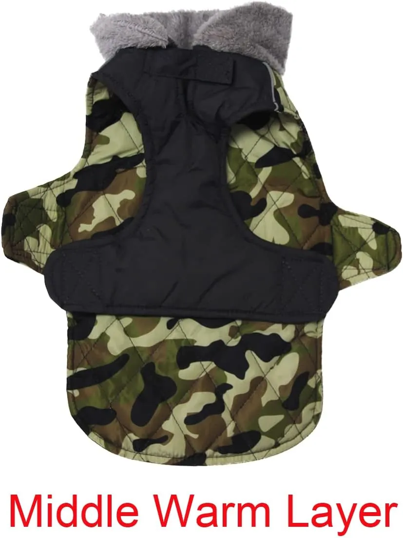 Fleece Collar Reversible Dog Coats for Small Dogs Waterproof Warm Puppy Jacket for Cold Winter,Green Camo S