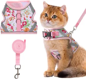 Floral cat Leash and Harness Set. The cat Harness Escape Proof Feature Allows You to Walk You cat, Small Dog or Rabbit Without Worries. This Kitten Harness and Leash is Cute and Trendy