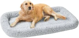 Friends Forever Bolster Dog Crate Mat 42 Inch, Washable Dog Crate Bed, Sherpa Fleece, Nova Grey