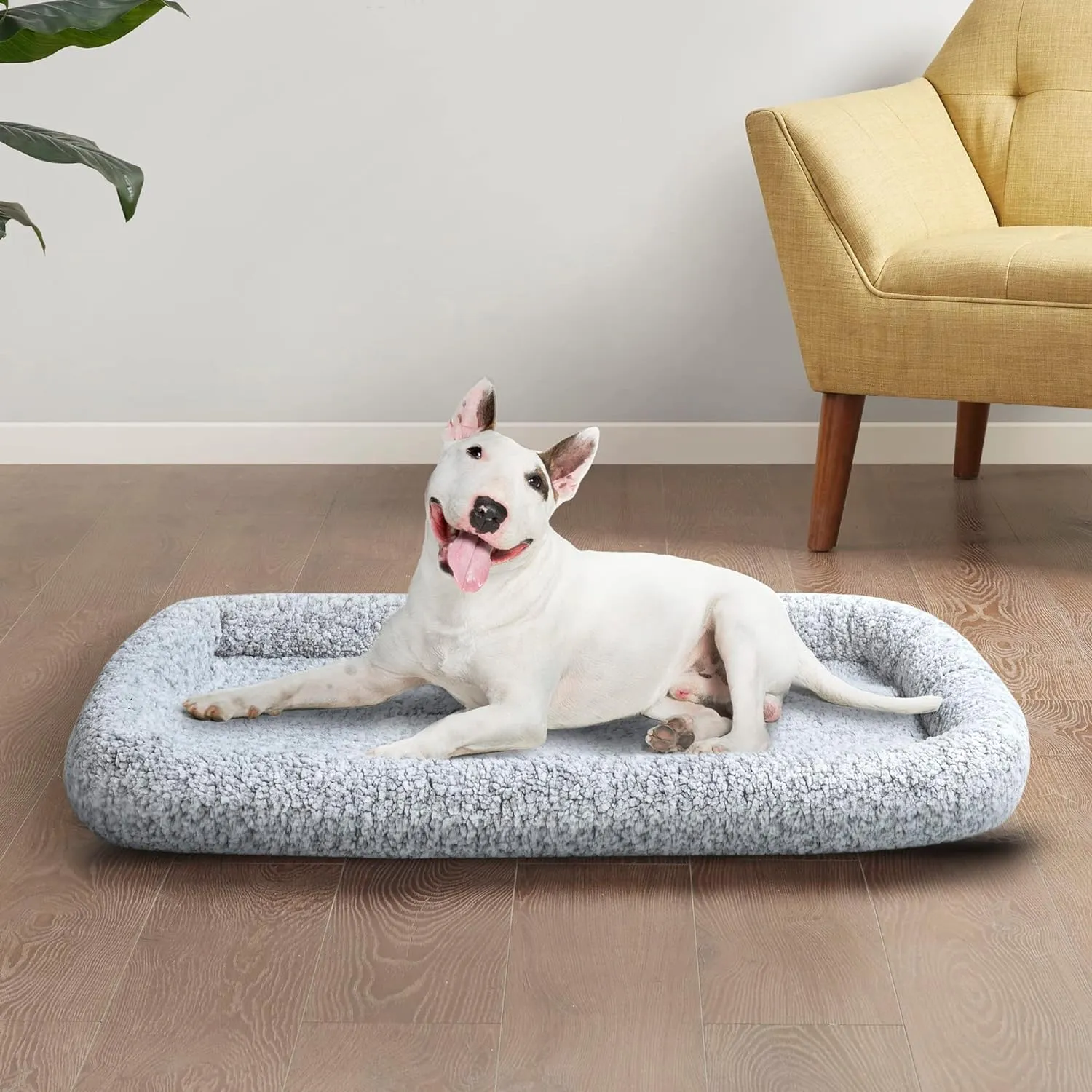 Friends Forever Bolster Dog Crate Mat 42 Inch, Washable Dog Crate Bed, Sherpa Fleece, Nova Grey