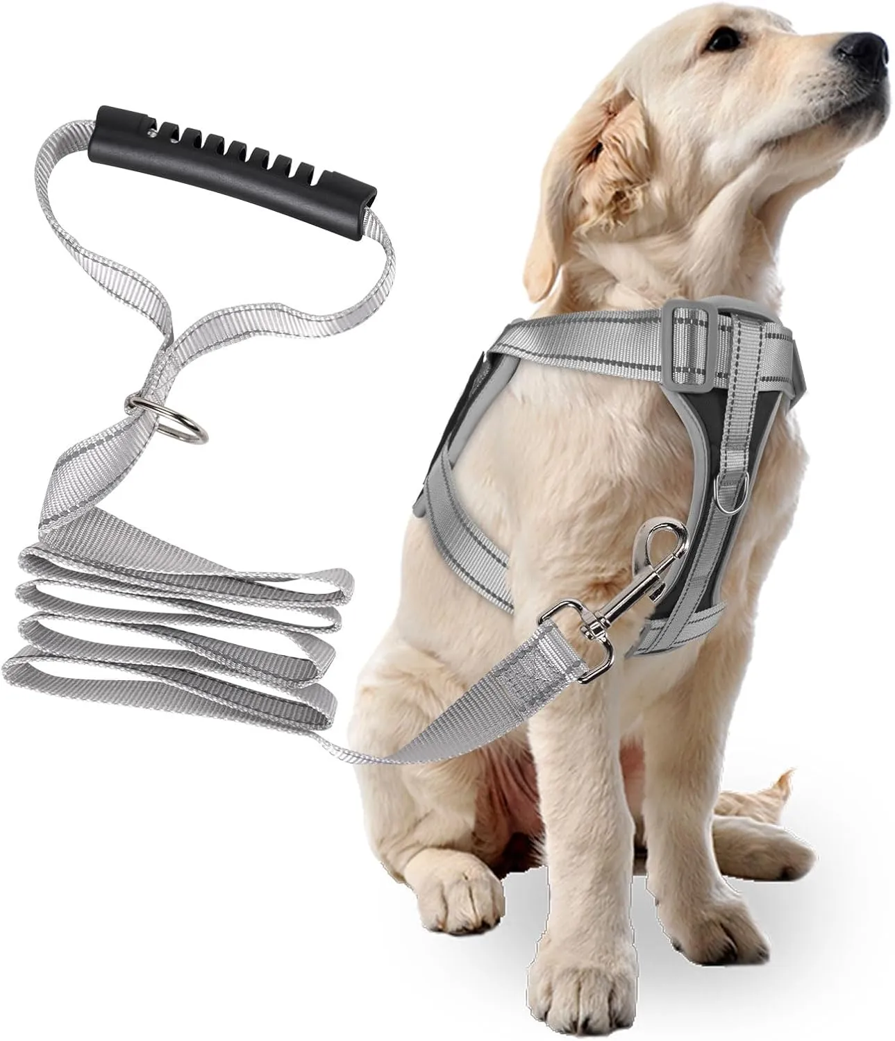 Heavy Duty No-Pull Dog Harness and Leash Set for Large Dogs - Reflective Adjustable Training Vest with Handle, Oxford Fabric, Easy Control (Black, Size L)
