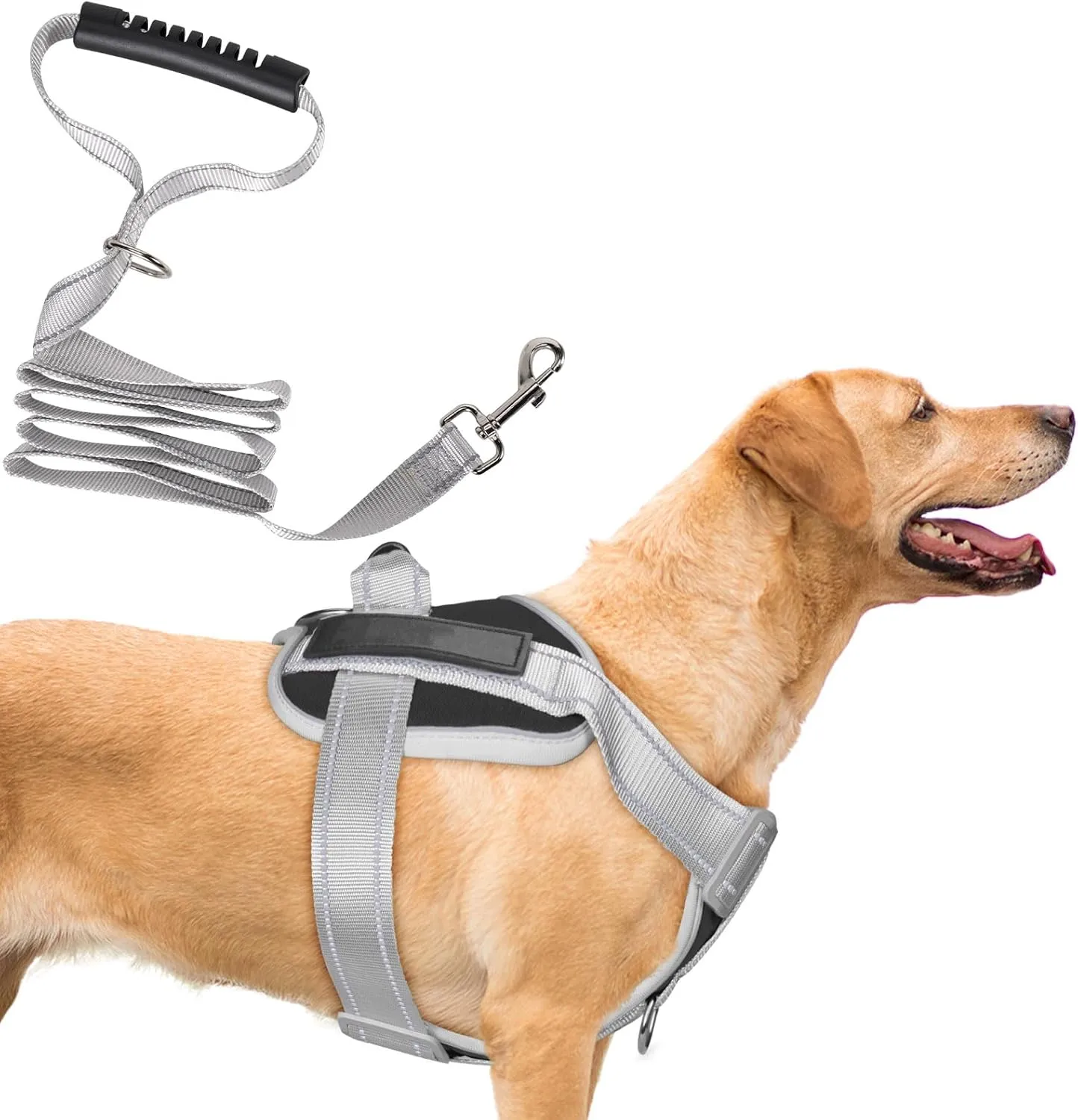 Heavy Duty No-Pull Dog Harness and Leash Set for Large Dogs - Reflective Adjustable Training Vest with Handle, Oxford Fabric, Easy Control (Black, Size L)