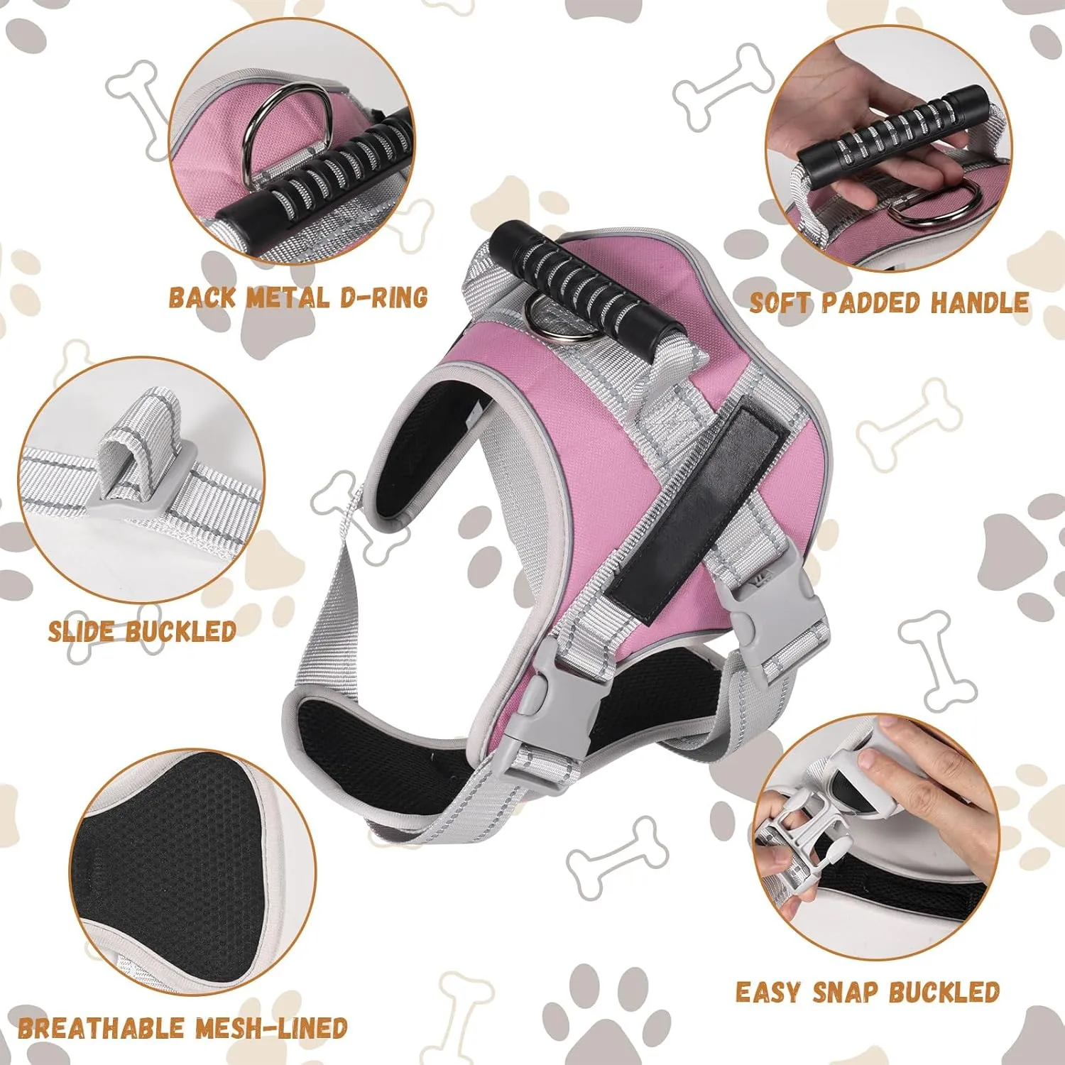Heavy Duty No-Pull Dog Harness and Leash Set for Large Dogs - Reflective Adjustable Training Vest with Handle, Oxford Fabric, Easy Control (Black, Size L)