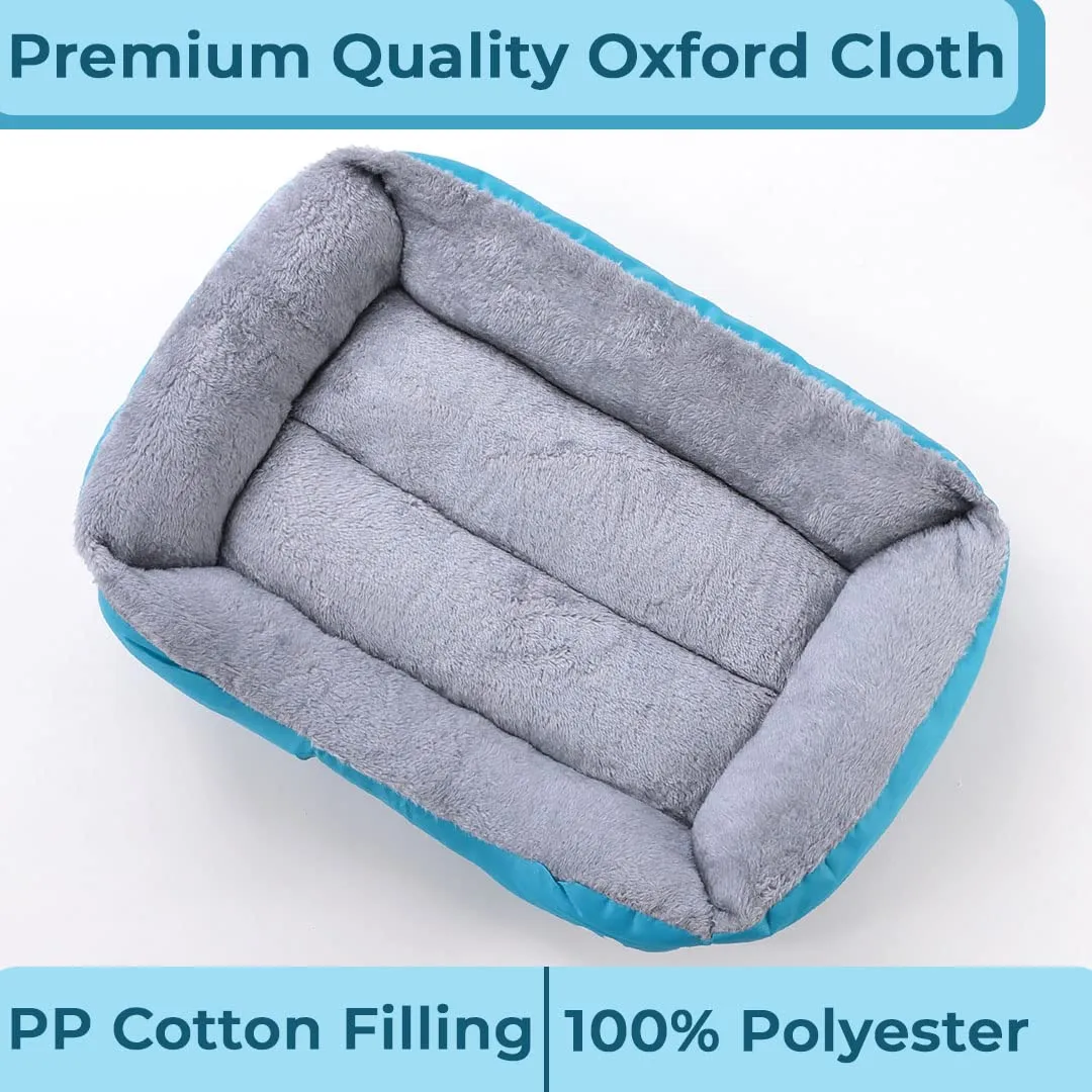 Homestic Dog & Cat Bed|Super Soft Plush Top Pet Bed|Oxford Cloth Polyester Filling|Machine Washable Dog Bed|Rectangular Cat Bed with Rise-Edge Pillow|QY036B-S|Sky Blue
