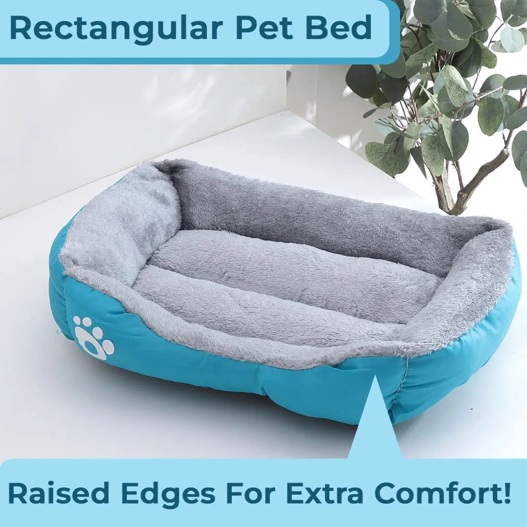Homestic Dog & Cat Bed|Super Soft Plush Top Pet Bed|Oxford Cloth Polyester Filling|Machine Washable Dog Bed|Rectangular Cat Bed with Rise-Edge Pillow|QY036B-S|Sky Blue