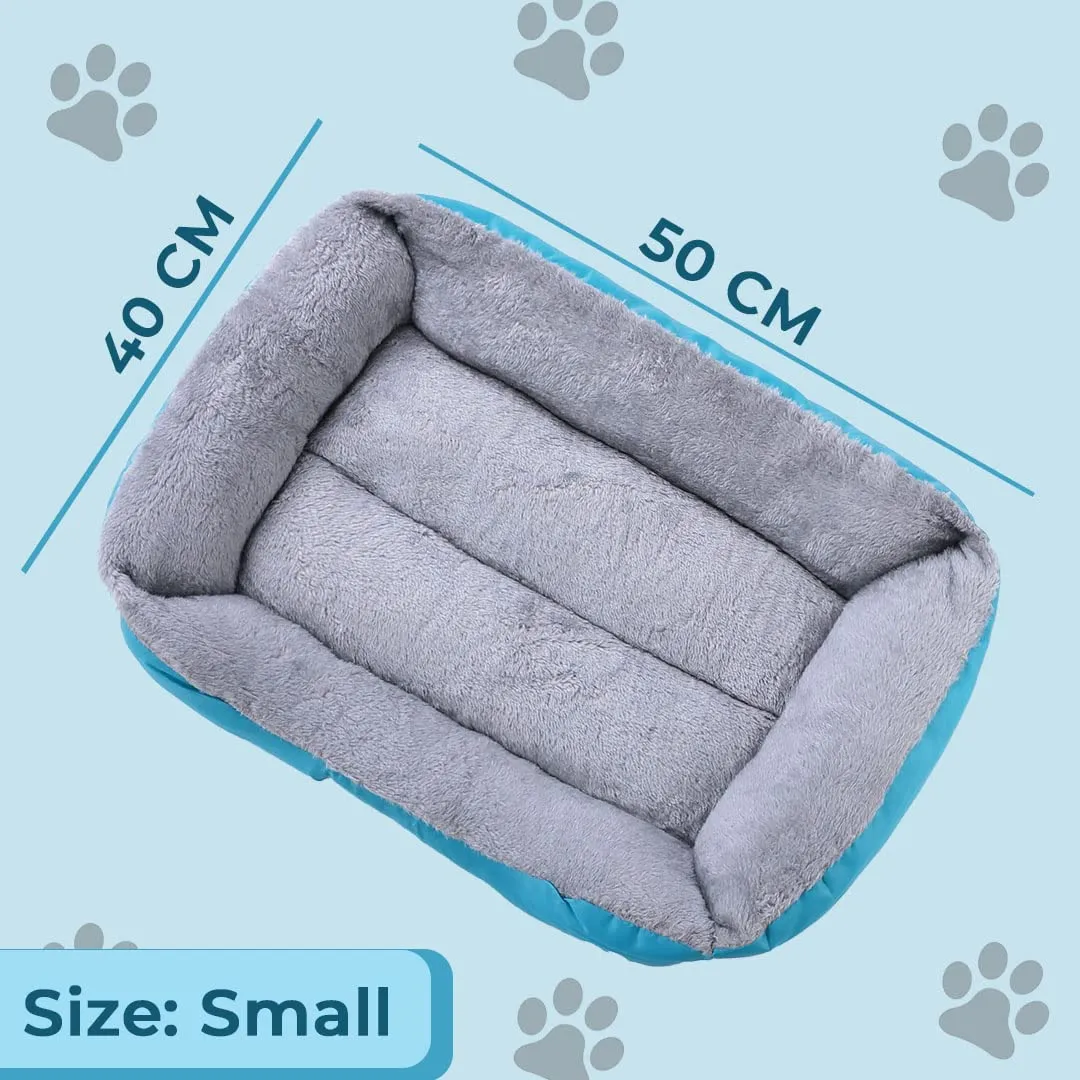 Homestic Dog & Cat Bed|Super Soft Plush Top Pet Bed|Oxford Cloth Polyester Filling|Machine Washable Dog Bed|Rectangular Cat Bed with Rise-Edge Pillow|QY036B-S|Sky Blue