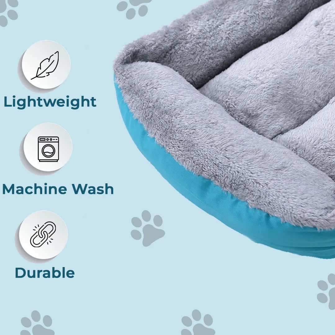 Homestic Dog & Cat Bed|Super Soft Plush Top Pet Bed|Oxford Cloth Polyester Filling|Machine Washable Dog Bed|Rectangular Cat Bed with Rise-Edge Pillow|QY036B-S|Sky Blue