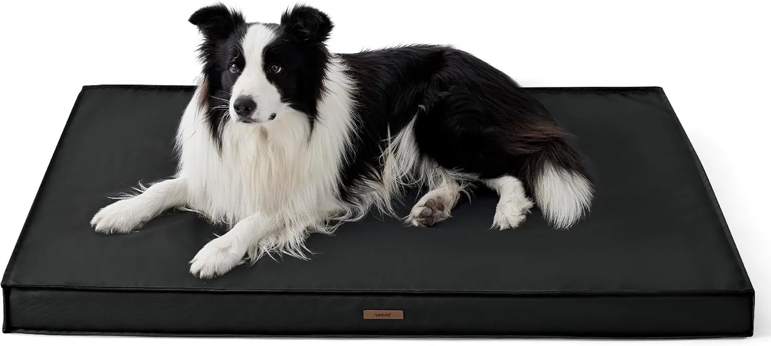 Lesure Outdoor Waterproof Dog Bed for Crate, Orthopedic Egg Crate Foam Pet Bed with Oxford Fabric Surface and Removable Cover, Machine Washable, 35''x22'', Black