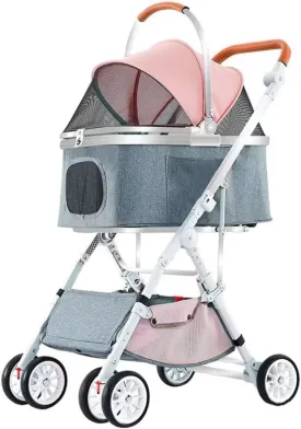 Lightweight pet stroller with aluminum alloy frame,detachable pet pram,portable carrier cabin bag,folding pet cart for dogs and cats,4 wheels trolley with swivel front wheel,rear wheel with brakes