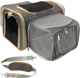 Mr. Peanut's Platinum Series Double Expandable Airline Approved Soft Sided Pet Carrier, Luxury Travel Tote with Premium Self Locking Zippers, 18LX10.4WX11 H