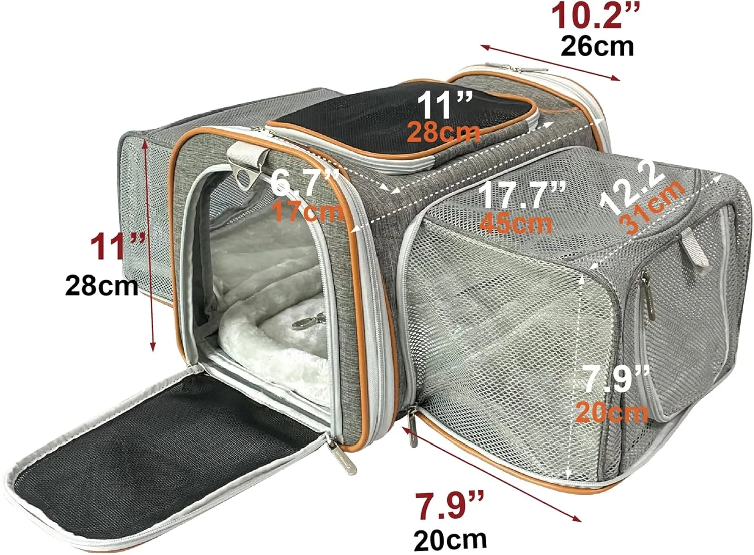 Mr. Peanut's Platinum Series Double Expandable Airline Approved Soft Sided Pet Carrier, Luxury Travel Tote with Premium Self Locking Zippers, 18LX10.4WX11 H