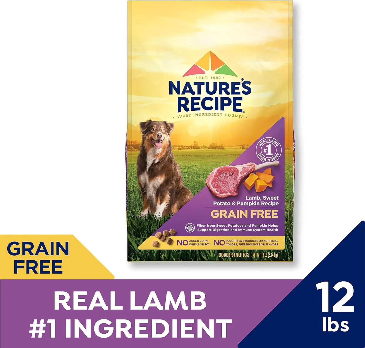 Natures Recipe Grain Free Lamb, Sweet Potato & Pumpkin Recipe Dry Dog Food, 12 lb. Bag