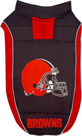 NFL Cleveland Browns Puffer Vest for Dogs & Cats, Size Medium. Warm, Cozy, and Waterproof Dog Coat, for Small and Large Dogs/Cats. Best NFL Licensed PET Warming Sports Jacket