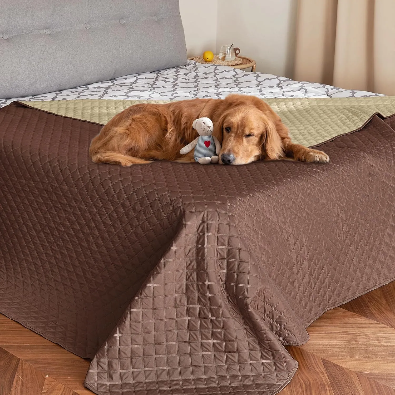 NICETOWN Pet Bed Cover Dog Blanket for Sofa and Furniture Waterproof Large Dog Crate Bed, Mat Reusable Pads Extra Large Puppy Pad, 1 Piece, 82" W x 102" L, Chocolate/Sand