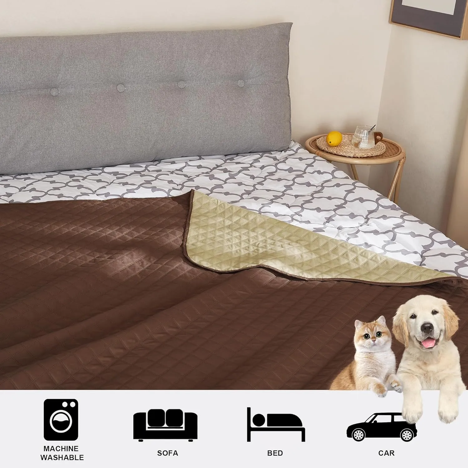 NICETOWN Pet Bed Cover Dog Blanket for Sofa and Furniture Waterproof Large Dog Crate Bed, Mat Reusable Pads Extra Large Puppy Pad, 1 Piece, 82" W x 102" L, Chocolate/Sand