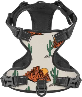 No Pull Dog Harness for Small Dogs Easy Walk Dog Vest Adjustable Collars Harnesses & Leashes Set Breathable Oxford Outdoor Walking Safety Reflective Strip Western Theme Cactus Cowboy Prints