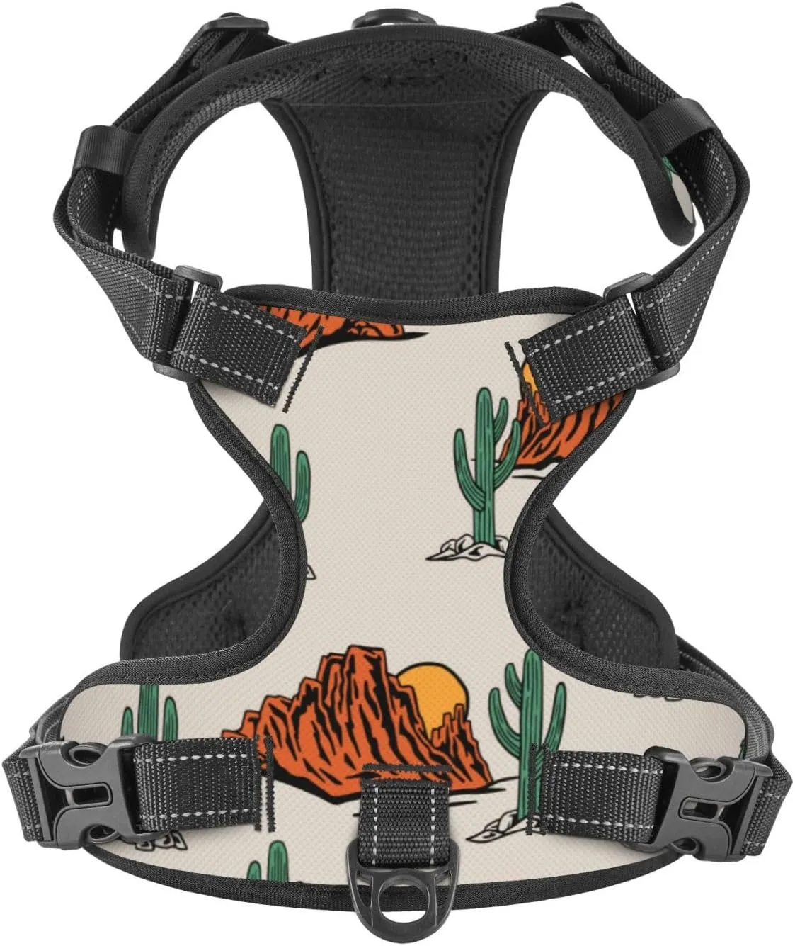 No Pull Dog Harness for Small Dogs Easy Walk Dog Vest Adjustable Collars Harnesses & Leashes Set Breathable Oxford Outdoor Walking Safety Reflective Strip Western Theme Cactus Cowboy Prints