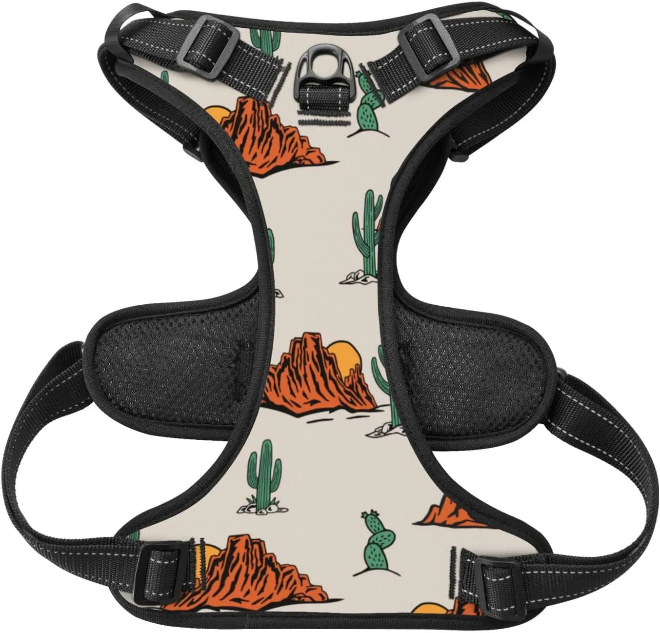 No Pull Dog Harness for Small Dogs Easy Walk Dog Vest Adjustable Collars Harnesses & Leashes Set Breathable Oxford Outdoor Walking Safety Reflective Strip Western Theme Cactus Cowboy Prints