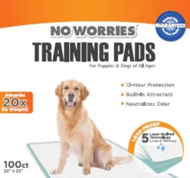 No Worries 12-Hour Dog Training Pads, 100 ct, 22" x 22"
