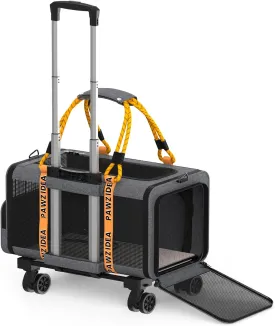 PAWZIDEA Expandable Pet Carrier with Wheels, 24x16x16in Large Cat Carrier for 2 Cats, Soft-Sided Dog Carriers for Small Medium Dog, Collapsible Rolling Travel Bag w/Telescopic Handle, Shoulder Straps