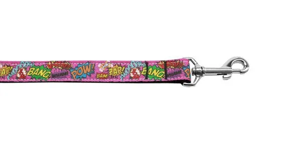Pet Dog & Cat Nylon Collar or Leash, "Superhero Sound Effects Pink"