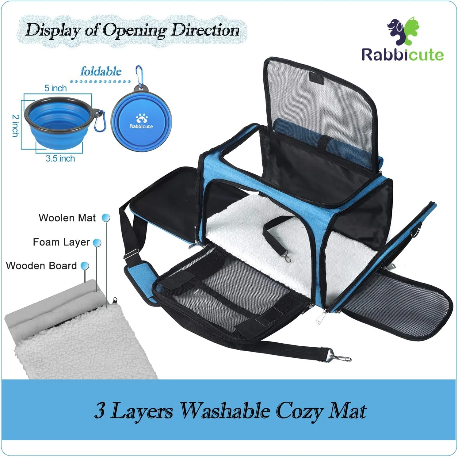 Pet Dog Cat Carrier Bag for Medium Small Dog Cat with Washable Cozy Bed Locking Safety Zipper Shoulder Strap Airline Approved Pet Carrier Portable Collapsible Puppy Carrier Escape Proof