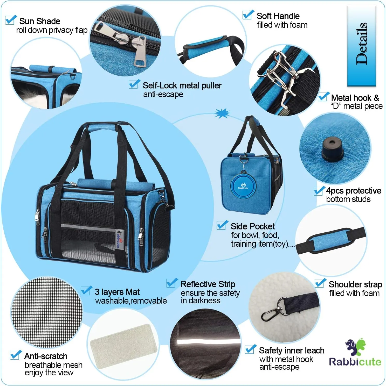 Pet Dog Cat Carrier Bag for Medium Small Dog Cat with Washable Cozy Bed Locking Safety Zipper Shoulder Strap Airline Approved Pet Carrier Portable Collapsible Puppy Carrier Escape Proof