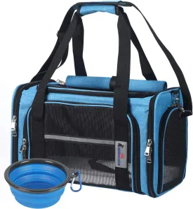 Pet Dog Cat Carrier Bag for Medium Small Dog Cat with Washable Cozy Bed Locking Safety Zipper Shoulder Strap Airline Approved Pet Carrier Portable Collapsible Puppy Carrier Escape Proof