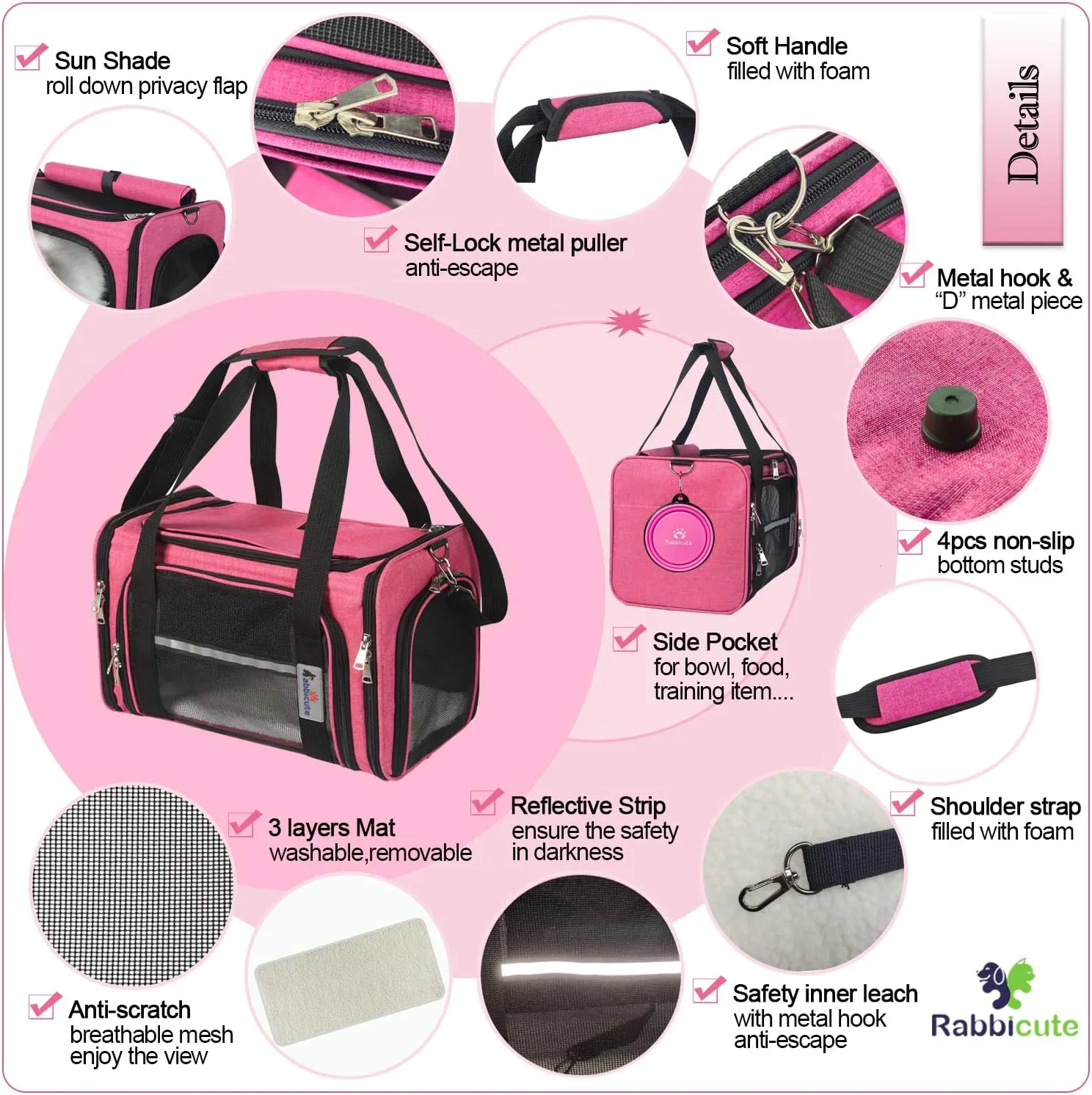 Pet Dog Cat Carrier Bag for Medium Small Dog Cat with Washable Cozy Bed Locking Safety Zipper Shoulder Strap Airline Approved Pet Carrier Portable Collapsible Puppy Carrier Escape Proof