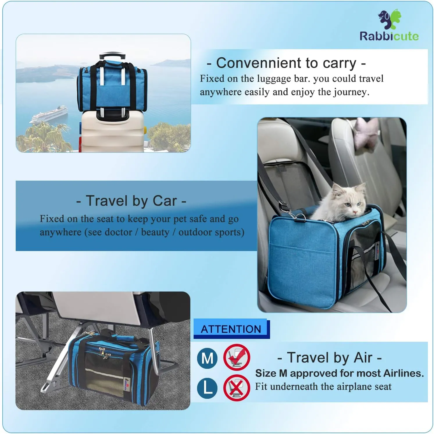 Pet Dog Cat Carrier Bag for Medium Small Dog Cat with Washable Cozy Bed Locking Safety Zipper Shoulder Strap Airline Approved Pet Carrier Portable Collapsible Puppy Carrier Escape Proof