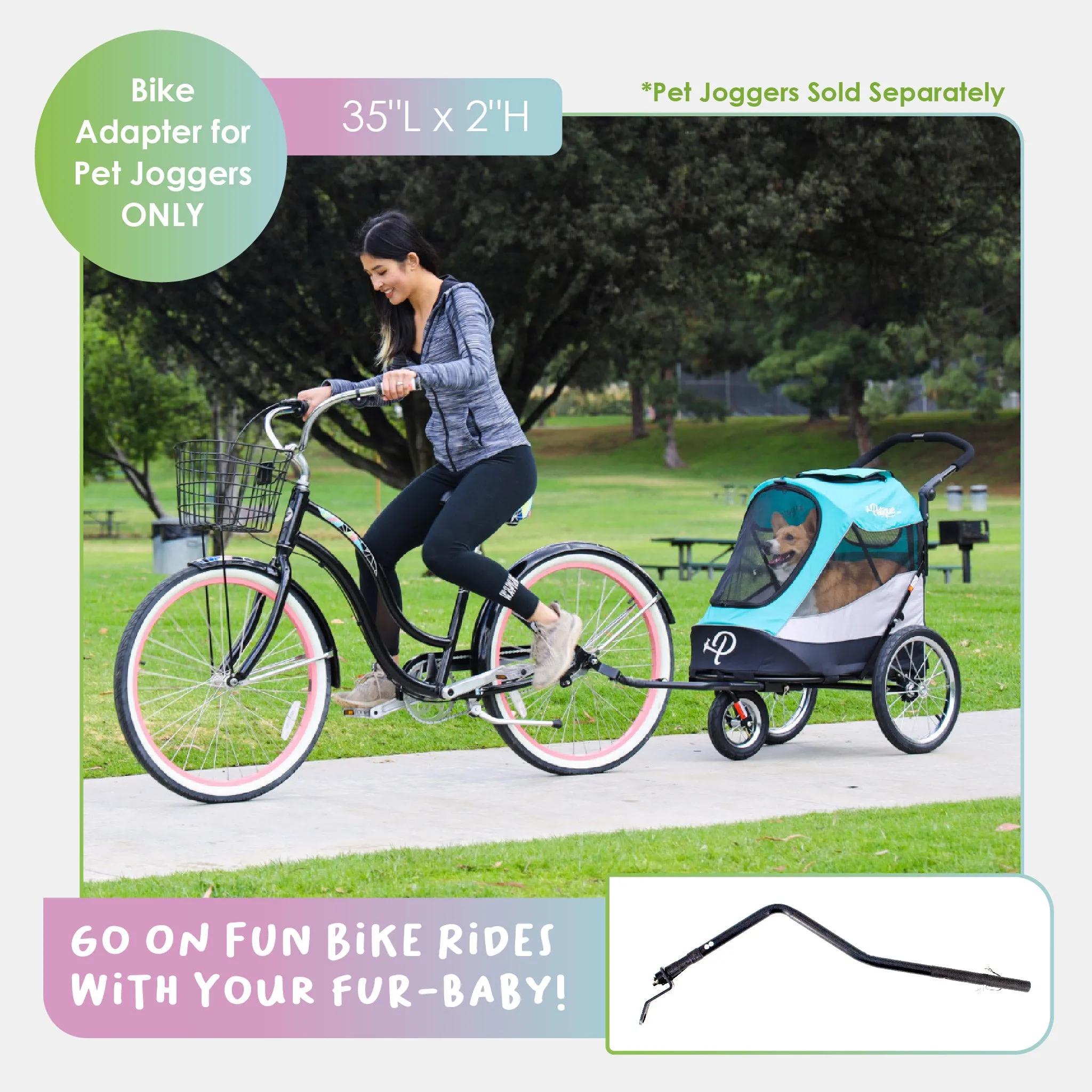 Pet Jogger Bike Adapter: Attaches Securely, Adjustable Distance, Durable Clasp, Portable, Lightweight, Sturdy, Durable, COMPATIBLE WITH PETIQUE JOGGERS ONLY