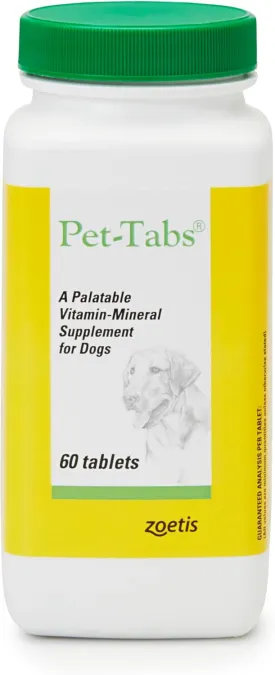 Pet-Tabs Multivitamin and Mineral Supplement for Dogs, Chewable Tablet, 60 Count Bottle