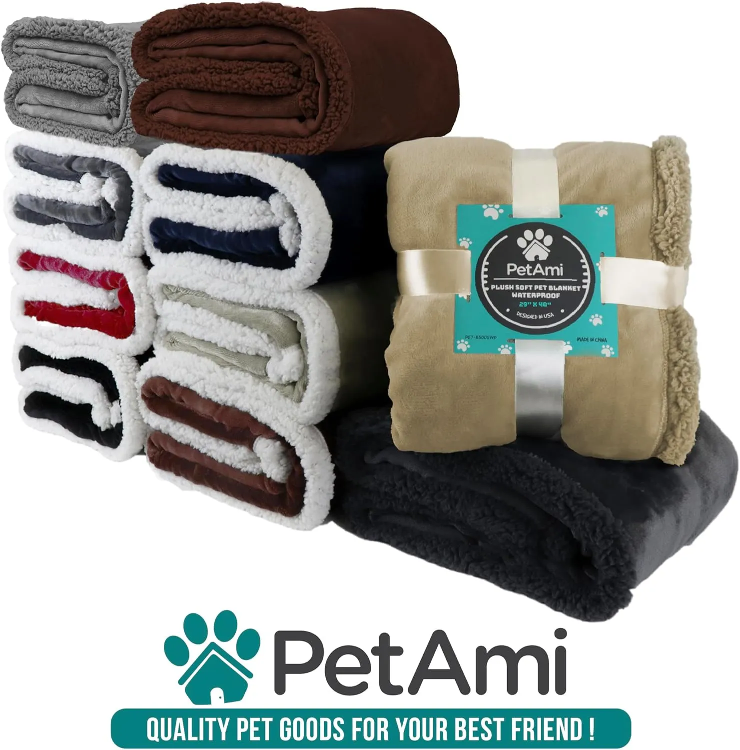 PetAmi Waterproof Dog Blanket for Medium Large XL Dog Puppy Cat Throw for Couch Cover Leakproof Protection, Sherpa Fleece, Reversible Soft Washable 80x60 Charcoal Gray