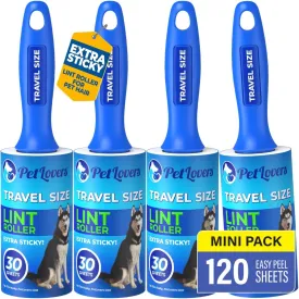 PetLovers Mini Lint Rollers for Travel 4 Pack - Small Sized Lint Removers for Easy Portability, Great for Pet Hair and Debri Pickup