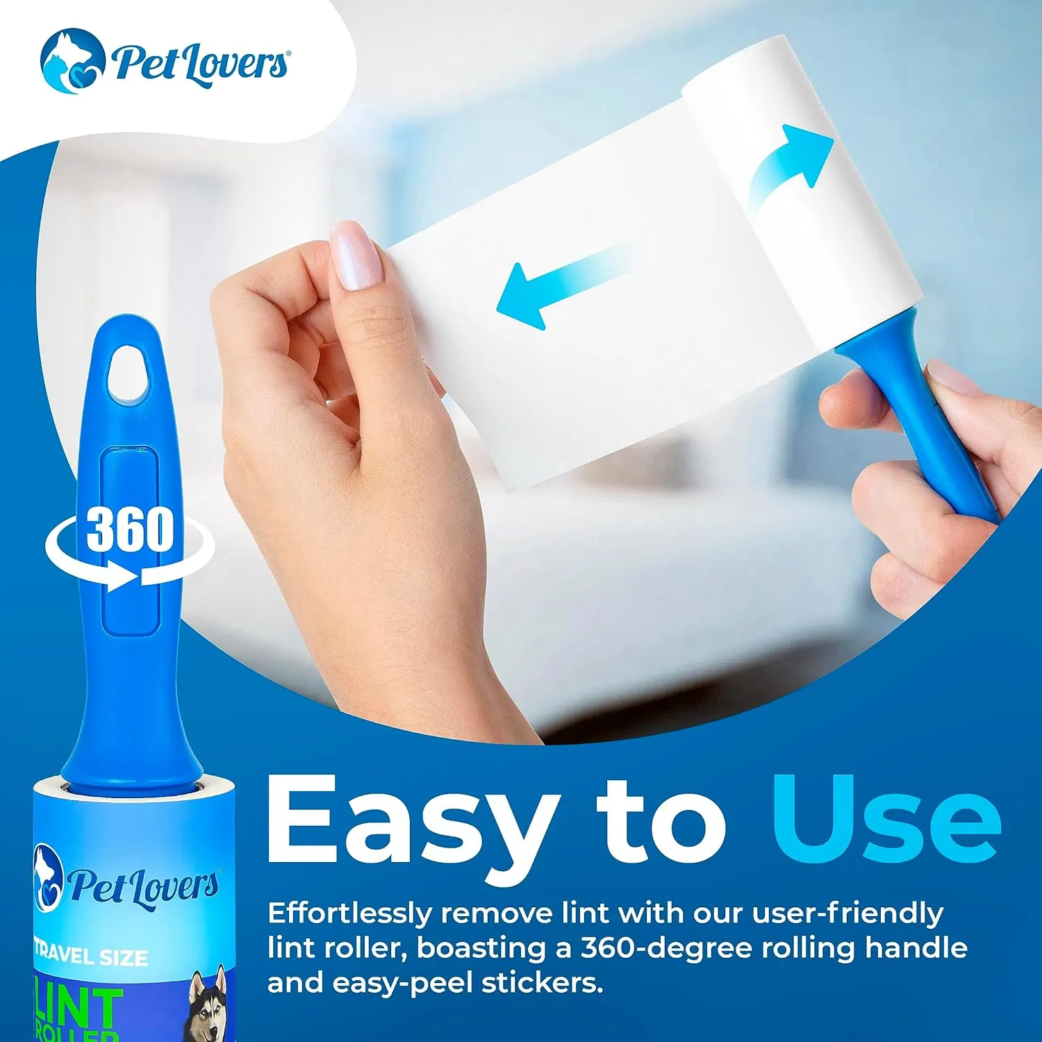 PetLovers Mini Lint Rollers for Travel 4 Pack - Small Sized Lint Removers for Easy Portability, Great for Pet Hair and Debri Pickup