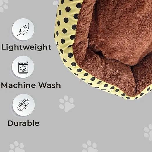Petvit Dog & Cat Bed|Soft Plush Top Pet Bed|Oxford Cloth Polyester Filling|Medium Washable Dog Bed|Circular Cat Bed with Rise-Edge Pillow|QY039YC-M|Yellow & Coffee