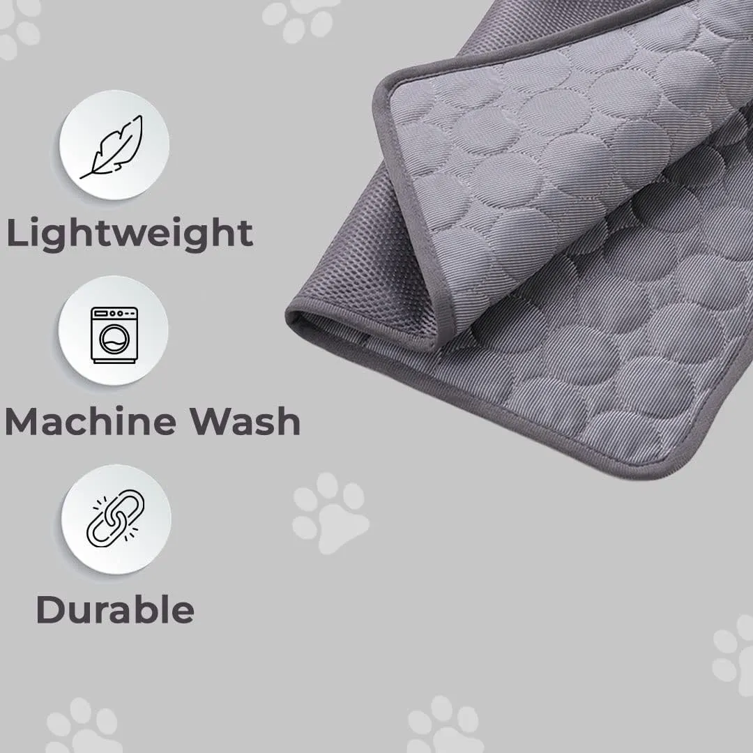 Petvit Rectangular Dog & Cat Bed|Premium Cool Ice Silk with Polyester with Bottom Mesh|Multi-Utility Self-Cooling Pad for Dog & Cat|Light-Weight & Durable Dog Bed|ZQCJ001DG-L|Dark Grey