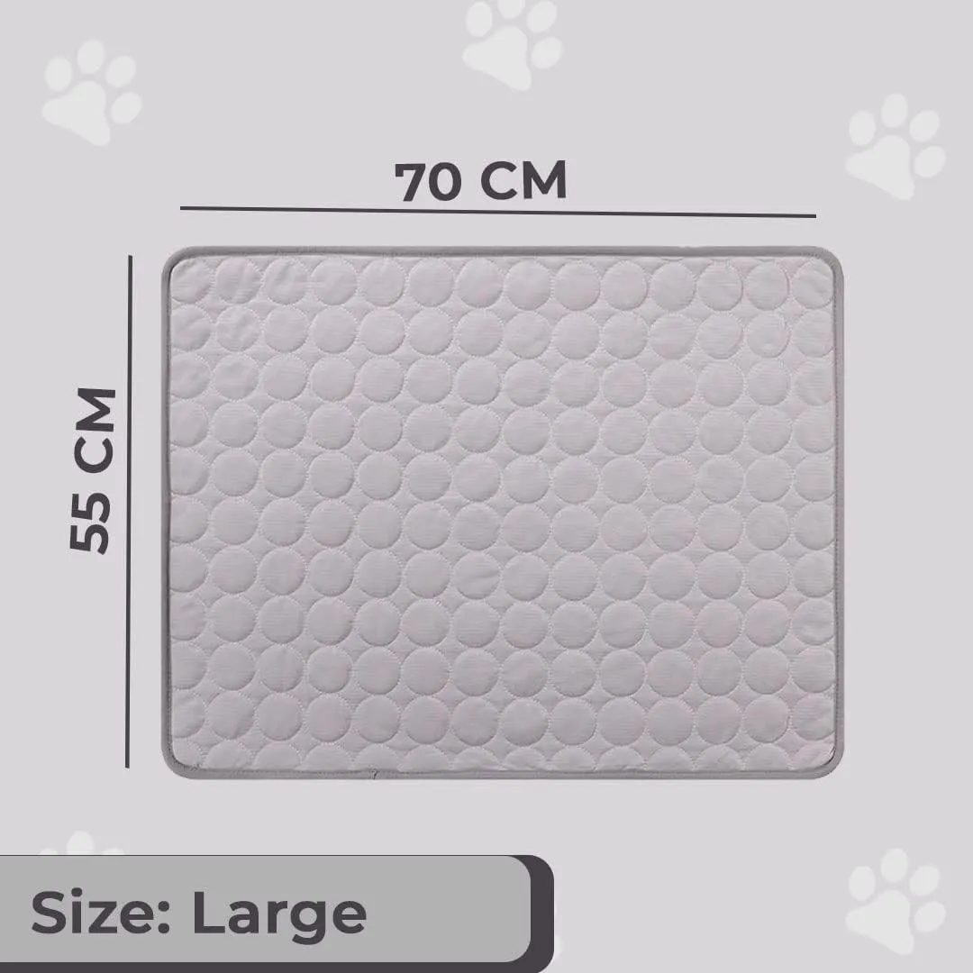 Petvit Rectangular Dog & Cat Bed|Premium Cool Ice Silk with Polyester with Bottom Mesh|Multi-Utility Self-Cooling Pad for Dog & Cat|Light-Weight & Durable Dog Bed|ZQCJ001G-L|Grey