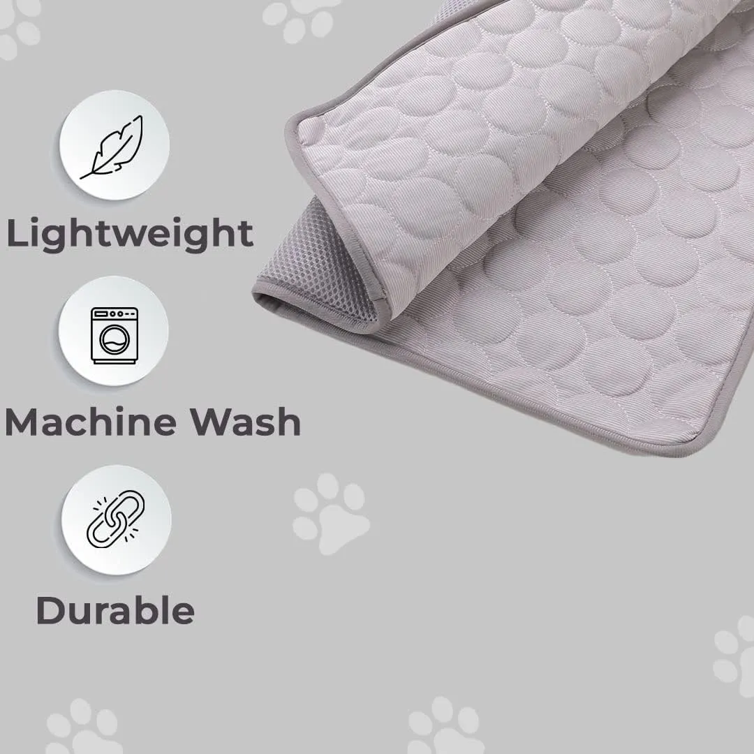 Petvit Rectangular Dog & Cat Bed|Premium Cool Ice Silk with Polyester with Bottom Mesh|Multi-Utility Self-Cooling Pad for Dog & Cat|Light-Weight & Durable Dog Bed|ZQCJ001G-L|Grey