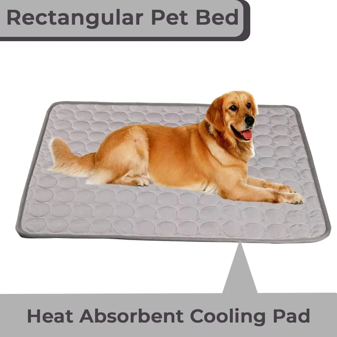 Petvit Rectangular Dog & Cat Bed|Premium Cool Ice Silk with Polyester with Bottom Mesh|Multi-Utility Self-Cooling Pad for Dog & Cat|Light-Weight & Durable Dog Bed|ZQCJ001G-L|Grey