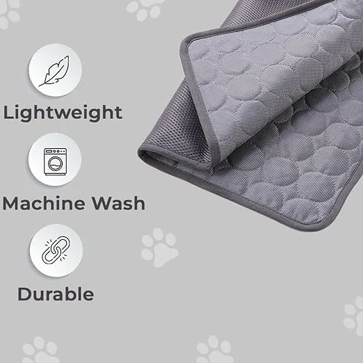 Petvit Rectangular Dog & Cat Bed|Premium Cool Ice Silk with Polyester with Bottom Mesh|Multi-Utility Self-Cooling Pad for Dog & Cat|Light-Weight & Durable Dog Bed|ZQCJ001G-XS|Grey