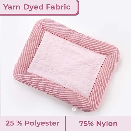 Petvit Rectangular Dog & Cat Bed|Yarn Dyed Oxford Cloth|Nylon and Polyester with Cotton Filling|Self-Cooling Bed for Dog & Cat|Small Light-Weight & Durable Dog Bed|ZQCJ005P-M|Pink