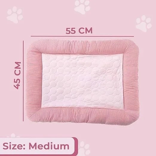 Petvit Rectangular Dog & Cat Bed|Yarn Dyed Oxford Cloth|Nylon and Polyester with Cotton Filling|Self-Cooling Bed for Dog & Cat|Small Light-Weight & Durable Dog Bed|ZQCJ005P-M|Pink