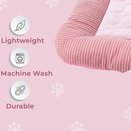 Petvit Rectangular Dog & Cat Bed|Yarn Dyed Oxford Cloth|Nylon and Polyester with Cotton Filling|Self-Cooling Bed for Dog & Cat|Small Light-Weight & Durable Dog Bed|ZQCJ005P-M|Pink