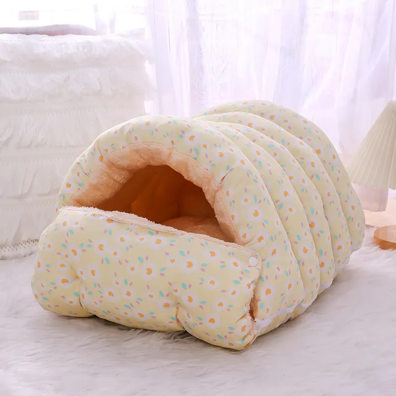Pink Floral Detachable Pet Bed